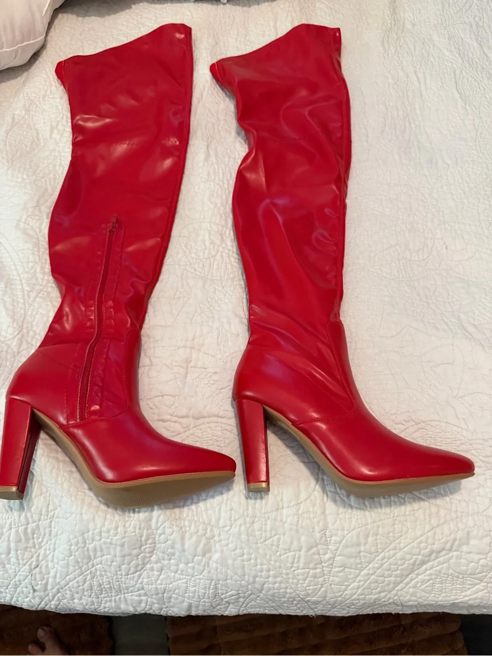 Red Knee-High Heeled Boots - Women